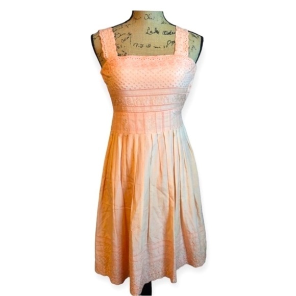 Antonio Melani Peach Square Neck Dress Size 2 Silk Cotton Midi Formal Lined - Picture 4 of 9